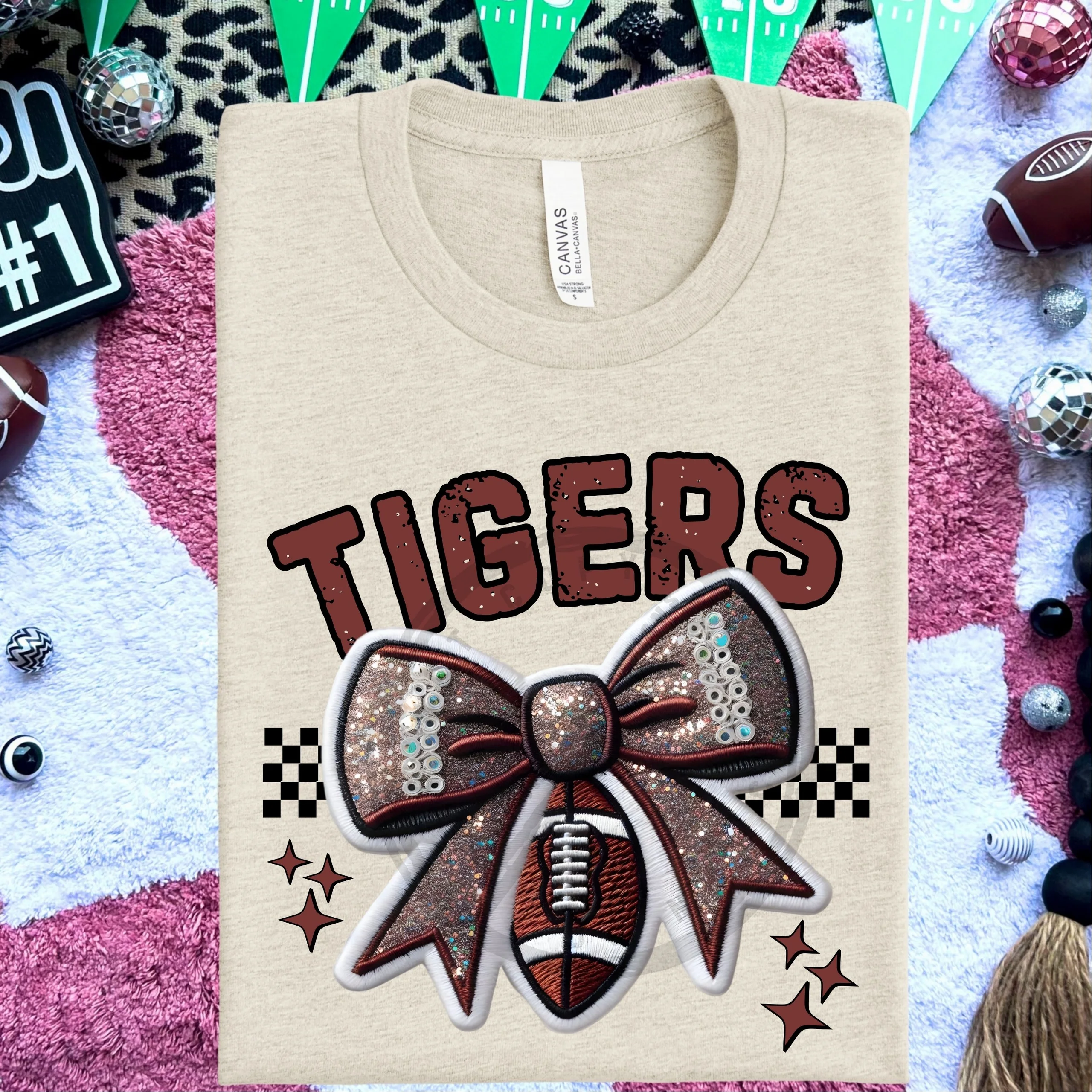 TIGER Football Bow Faux Glitter
